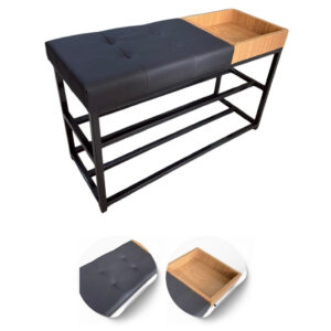 Sapateira Banco Banquinho Estofado Para Casa 80cm Aparador Luxo - Estrutura Preta/Assento Preto
