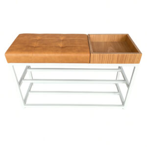 Sapateira Banco Banquinho Estofado Para Casa 80cm Aparador Luxo - Estrutura Branca/Assent Marrom