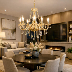 Lustre De Cristal Luminária Luxuoso Ambar Com 06 Braços