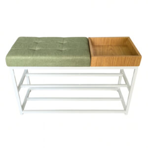 Sapateira Banco Banquinho Estofado Para Casa 80cm Aparador Luxo - Estrutura Branca/Assento Verde
