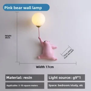 Lâmpada de Parede Infantil Urso Minimalista em Resina