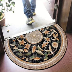 Tapete Antiderrapante Floral Semi-Circular para Cozinha e Entrada - Cor Floral 3, 50x80cm 20x31 polegadas