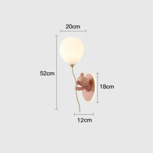 Lâmpada de Parede Urso Balão Decorativa para Quarto Infantil - Rosa B Direita