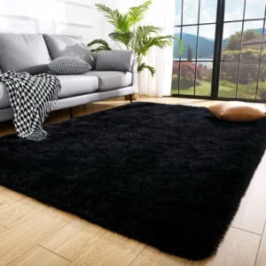 Tapete de Veludo Luxuoso Antiderrapante para Quarto e Sala - PRETO, 120x160cm