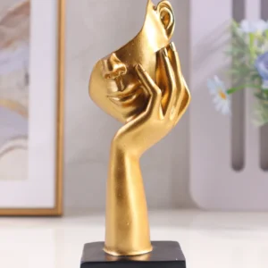 Escultura de Máscara Dourada em Miniatura - Estatueta Decorativa de Resina