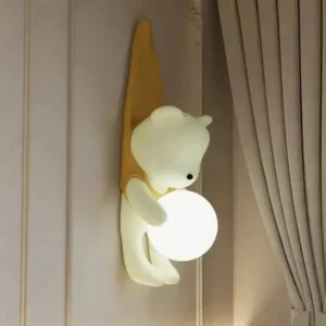 Lâmpada de Parede Urso Rosa e Amarelo para Quarto Infantil