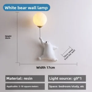 Lâmpada de Parede Infantil Urso Minimalista em Resina