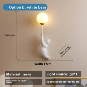 Lâmpada de Parede Infantil Urso Minimalista em Resina