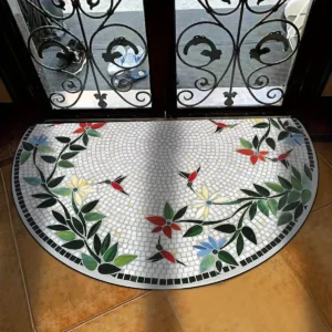 Tapete Antiderrapante Floral Semi-Circular para Cozinha e Entrada - Cor Floral 2, 60x90cm 24x36 polegadas