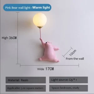 Arandela LED Urso Polar Criativa para Quarto Infantil - Pink wall light1