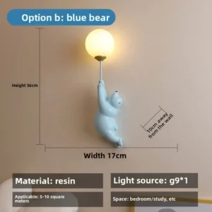 Lâmpada de Parede Infantil Urso Minimalista em Resina