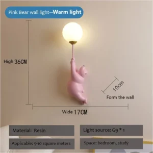 Arandela LED Urso Polar Criativa para Quarto Infantil - Pink wall light 1