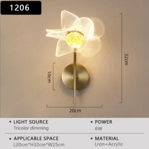 Lâmpada de Parede LED Moderna em Forma de Flor para Decoração - Luz de 3 cores