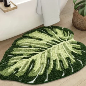 Tapete Antiderrapante de Banheiro com Design de Folha Verde - VIKAMA