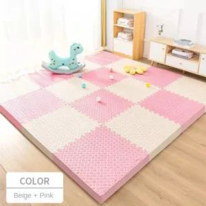 Tapete de Jogo em EVA para Crianças - 16 Peças 30x30cm - Rosa e Bege, 8 Peças