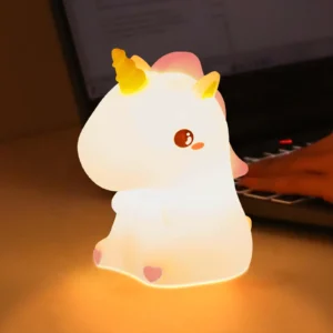Luz Noturna de Silicone em Formato de Unicórnio - Recarregável USB - Azul