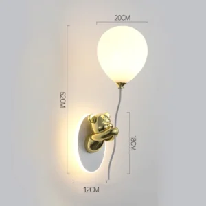 Lâmpada de Parede Urso Balão Decorativa para Quarto Infantil - Dourado