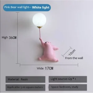 Arandela LED Urso Polar Criativa para Quarto Infantil - Pink wall light