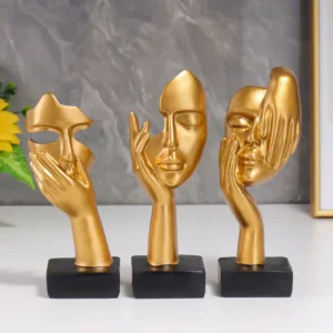 Conjunto de Estátuas de Máscara em Resina Estilo Nórdico - 3 Peças