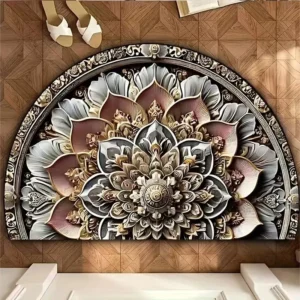 Tapete Antiderrapante Floral Semi-Circular para Cozinha e Entrada - Cor Floral 10, 60x90cm 24x36 polegadas