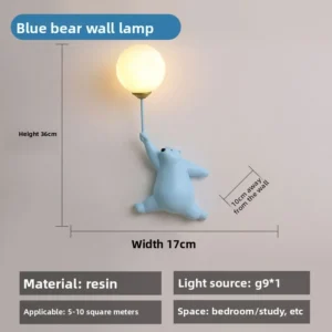 Lâmpada de Parede Infantil Urso Minimalista em Resina