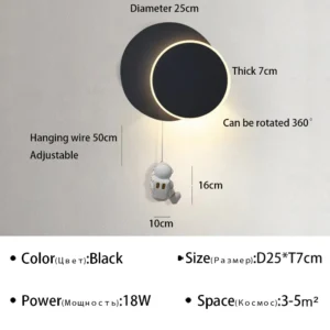 Luminária de Parede LED Moderna para Quarto Infantil e Decoração