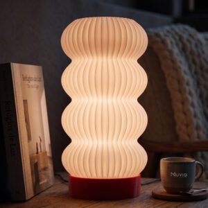 Luminária de Mesa 3D Kumo 28x14cm Bivolt Abajur Decorativo Lâmpada LED Quente Minimalista Japonês - Vemelha Difusor Branco