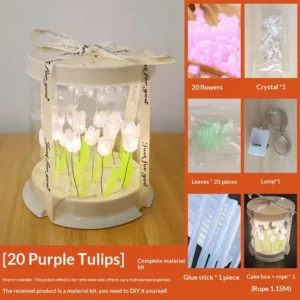 Luminária DIY de Tulipas: Caixa de Bolo com Flores Artificiais, Luminária de Mesa para Quarto, Decoração Artesanal, Luz Noturna de Tulipas, Presente de Aniversário - Roca