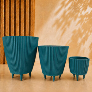 Kit Combo 3 Vasos Canelados com Pés Coluna + Bojo + Cachepot Decorativo para Plantas Jardim Sala