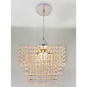 Lustre Pendente Cristal Acrílico 03 Placas Quadrado Promoção