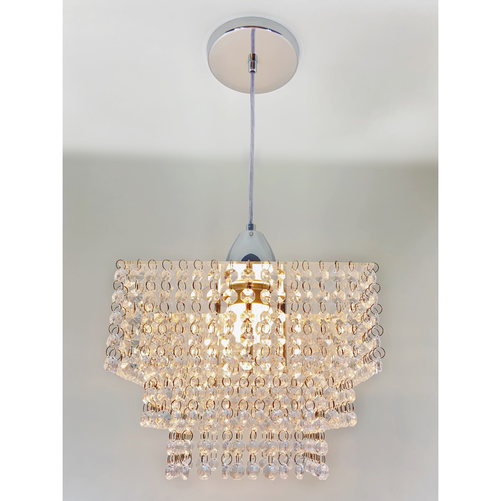 Lustre Pendente Cristal Acrílico 03 Placas Quadrado Promoção