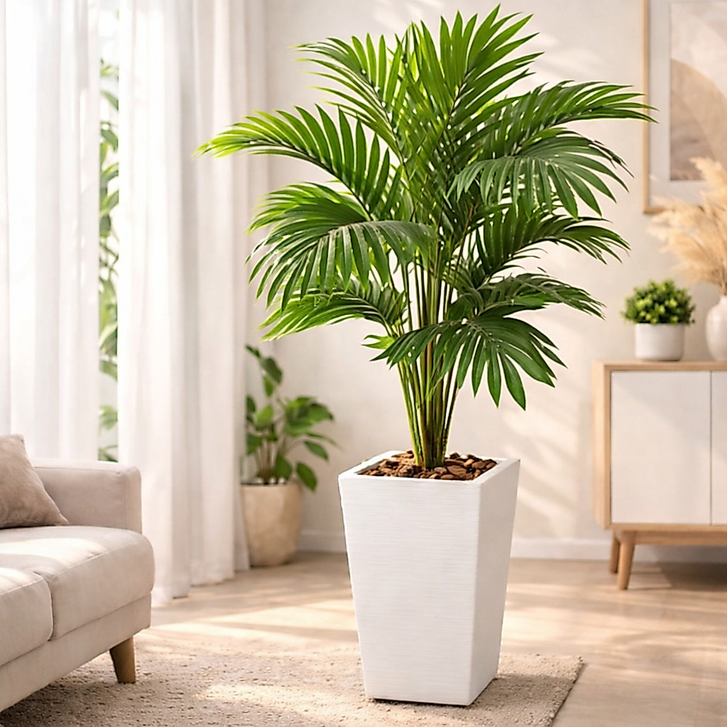 Palmeira Artificial Grande 1,15m com Vaso Decorativo – Planta Artificial Realista para Sala e Escritório