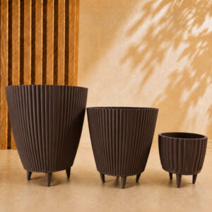 Kit Combo 3 Vasos Canelados com Pés Coluna + Bojo + Cachepot Decorativo para Plantas Jardim Sala