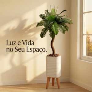 Kit Decorativo Completo 2 Folhagem Artificial C/ Vaso Design Moderno Decoração Para Sala
