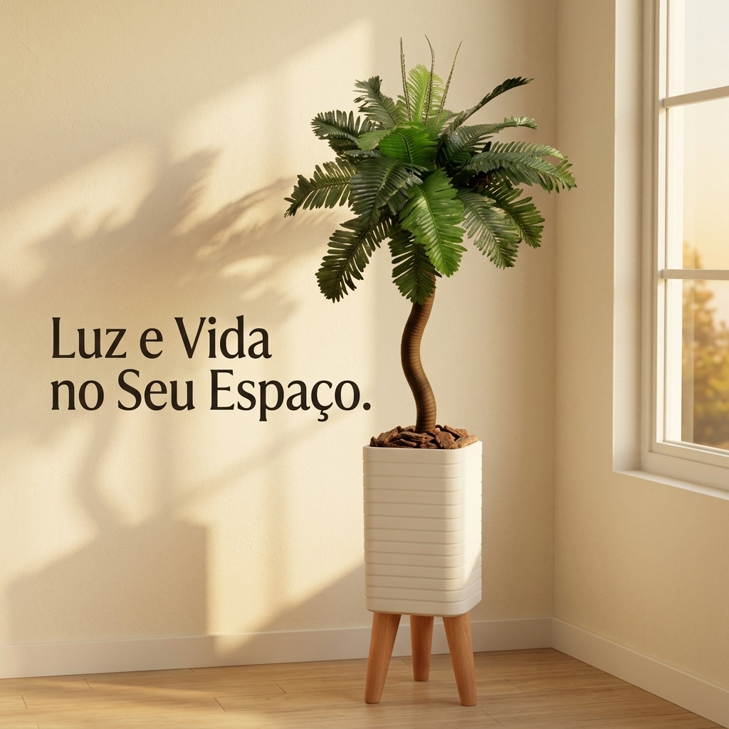 Kit Decorativo Completo 2 Folhagem Artificial C/ Vaso Design Moderno Decoração Para Sala