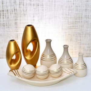 Kit Conjunto 9 Peças Vasos Cerâmica Enfeite Sala Cozinha Completo Decorativas Trio Rack Centro Mesa