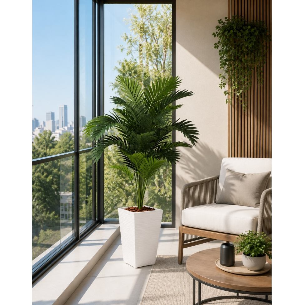 Palmeira Artificial Grande 1,15m com Vaso Decorativo – Planta Artificial Realista para Sala e Escritório