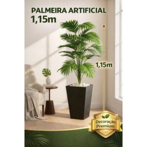 Palmeira Artificial Grande 1,15m com Vaso Decorativo – Planta Artificial Realista para Sala e Escritório