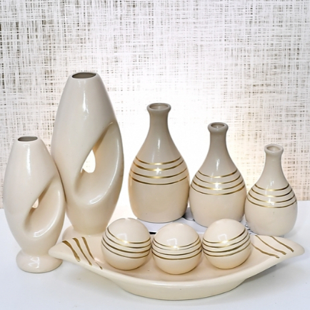 Kit Conjunto 9 Peças Vasos Cerâmica Enfeite Sala Cozinha Completo Decorativas Trio Rack Centro Mesa