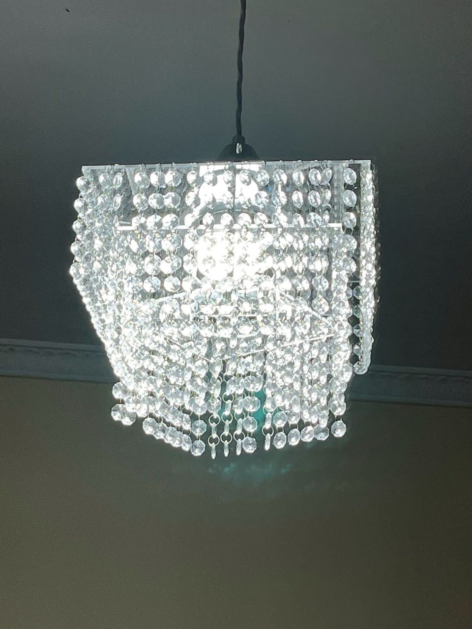 Lustre Pendente Cristal Acrílico 03 Placas Quadrado Promoção