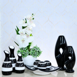 Kit Conjunto 9 Peças Vasos Cerâmica Enfeite Sala Cozinha Completo Decorativas Trio Rack Centro Mesa