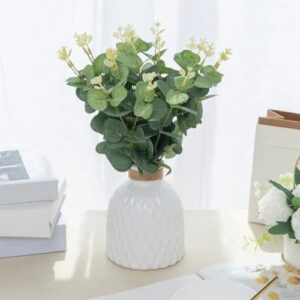 Kit 15 Galhos de Eucalipto Artificial, Folhagem Verde Decorativa para Vaso, Arranjo Floral, Casa, Festa e Casamento