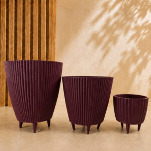 Kit Combo 3 Vasos Canelados com Pés Coluna + Bojo + Cachepot Decorativo para Plantas Jardim Sala