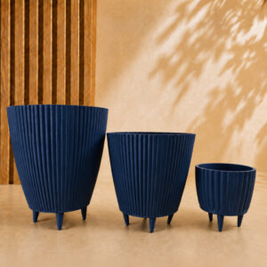 Kit Combo 3 Vasos Canelados com Pés Coluna + Bojo + Cachepot Decorativo para Plantas Jardim Sala