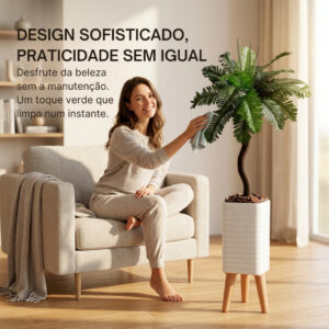 Kit Decorativo Completo 2 Folhagem Artificial C/ Vaso Design Moderno Decoração Para Sala