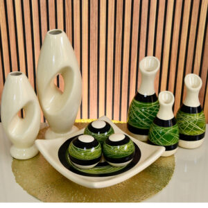 Kit Conjunto 9 Peças Vasos Cerâmica Enfeite Sala Cozinha Completo Decorativas Trio Rack Centro Mesa