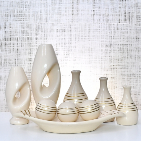 Kit Conjunto 9 Peças Vasos Cerâmica Enfeite Sala Cozinha Completo Decorativas Trio Rack Centro Mesa