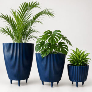 Kit Combo 3 Vasos Canelados com Pés Coluna + Bojo + Cachepot Decorativo para Plantas Jardim Sala