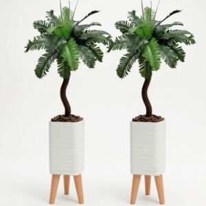 Kit Decorativo Completo 2 Folhagem Artificial C/ Vaso Design Moderno Decoração Para Sala