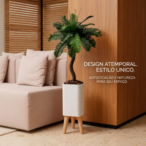 Kit Decorativo Completo 2 Folhagem Artificial C/ Vaso Design Moderno Decoração Para Sala